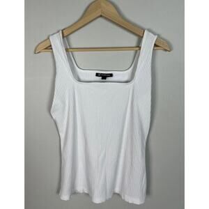 INC International Concepts Ribbed White Tank Top Size Large Square Neck Women’s